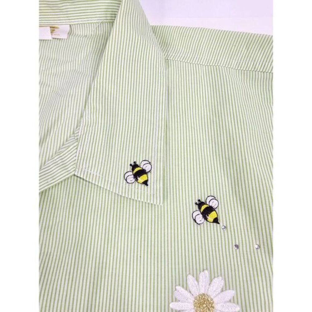 Tia Designs Shirt Green Gingham Womens 2X Bee Floral Embroiderd CottageCore‎ - Picture 8 of 16